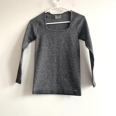Aim'n Gray Seamless Ribbed Squere Neck Long Sleeve Active Wear Top Gr. S NWOT