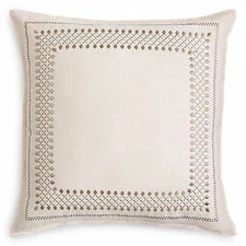 Sky Chambray Stripe Embroidered Border 100% Cotton Pillow Sham Set - EURO - Pink