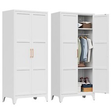 Metal Wardrobe Closet 71" H 2 Doors Clothing Locker Storage Cabinet Armoire Home