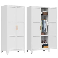 Metal Wardrobe Closet 71" H 2 Doors Clothing Locker Storage Cabinet Armoire Home
