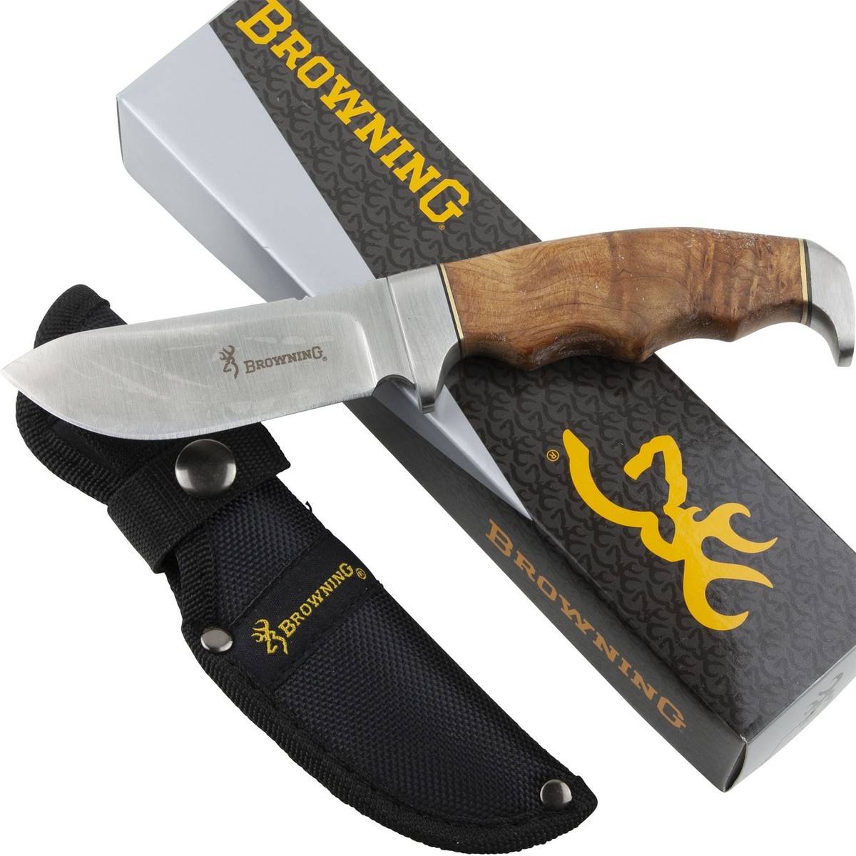Browning Burl Wood Fixed Blade Skinner Knife 526 Sheath Skinning