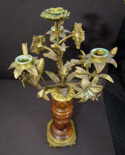 Jugendstil Kerzenleuchter Kandelaber Messing/Holz 4-flammig Blumen, 51 cm Höhe