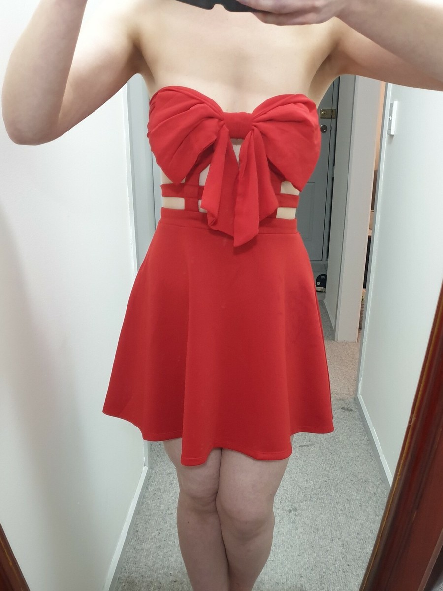 Beautiful Red Mini Dress With Bow And Cage Detail. BNWT Lucy in the Sky |  eBay Australia