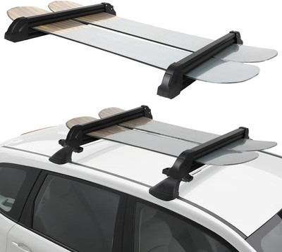 Ski Rack for Roof Rack, Extended Version Aluminum Snowboard Rack with Key Black