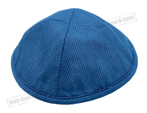 Kippa en lin BLEUE yarmoulke ethnique Mitzvah juive couvre-chef traditionel - Imagen 5 de 6