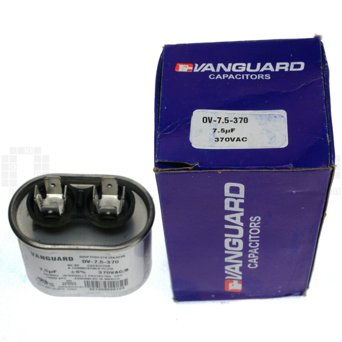 Vanguard OV-7.5-370 Electric Motor Run Capacitor, Oval, 7.5 uF, 370 VAC 50- 60Hz Vanguard OV-7.5-370 Electric Motor Run Capacitor, Oval, 7.5 uF, 370 VAC 50- 60Hz