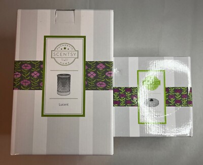 Scentsy Warmer Lucent Glass Full Size Retired  & Cement Base NIB Hard to find!