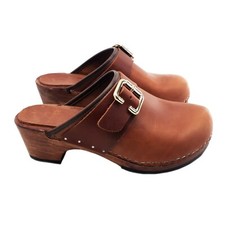 Zoccoli Olandesi con fibbia - in Cuoio Made in italy - MY5734 MARRONE