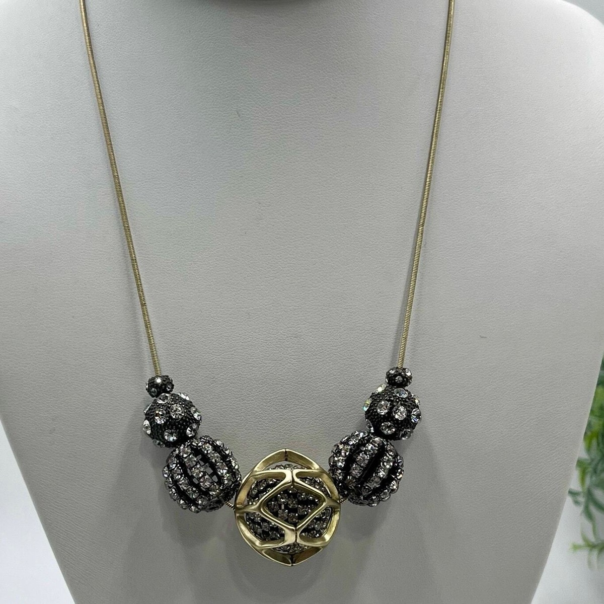 CHICOS Julia Silver Gold Tone Rhinestone Adorned Fireballs Black
