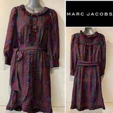 MARC JACOBS 100% Silk Crepe Jewel Colours Ruffle details, Belted Dress 6Aust/2US