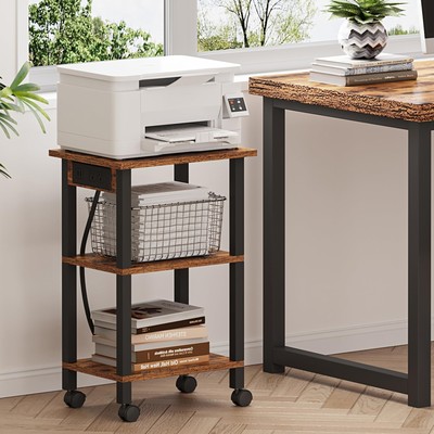 Locking Caster Wheels 3-Tier Printer Stand With Wheels – Retro Brown ...