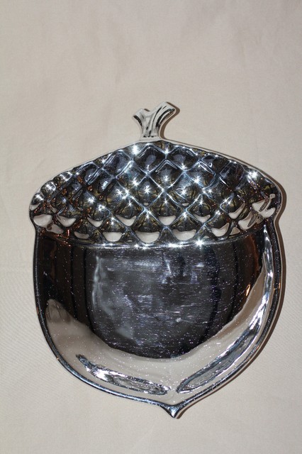 Slatkin Co Silver Acorn Ceramic Decorative Candle Plate Fall