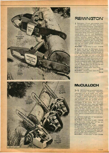 1975 ADVERTISEMENT Chainsaw Remington McCulloch Electric Gas Powered Limb N'Trim