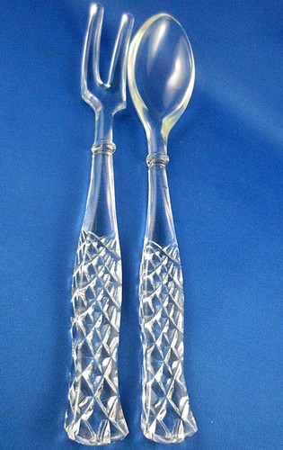 Vintage 1950's BOHEMIA CRYSTAL SALAD SERVERS (FORK & SPOON) Collectable VG - AUS - Bild 2 von 9