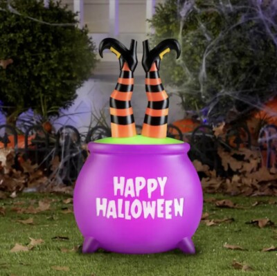 NIB Haunted Living 2 Foot Lighted Blow Mold Witch Legs Cauldron Halloween Decor