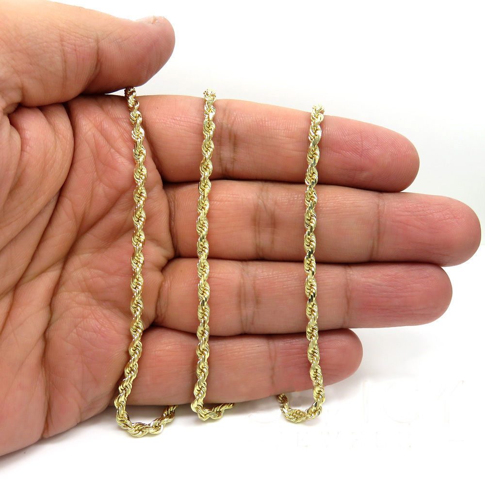 10K Yellow Gold 2MM-8MM Diamond Cut Rope Chain Necklace 16-32