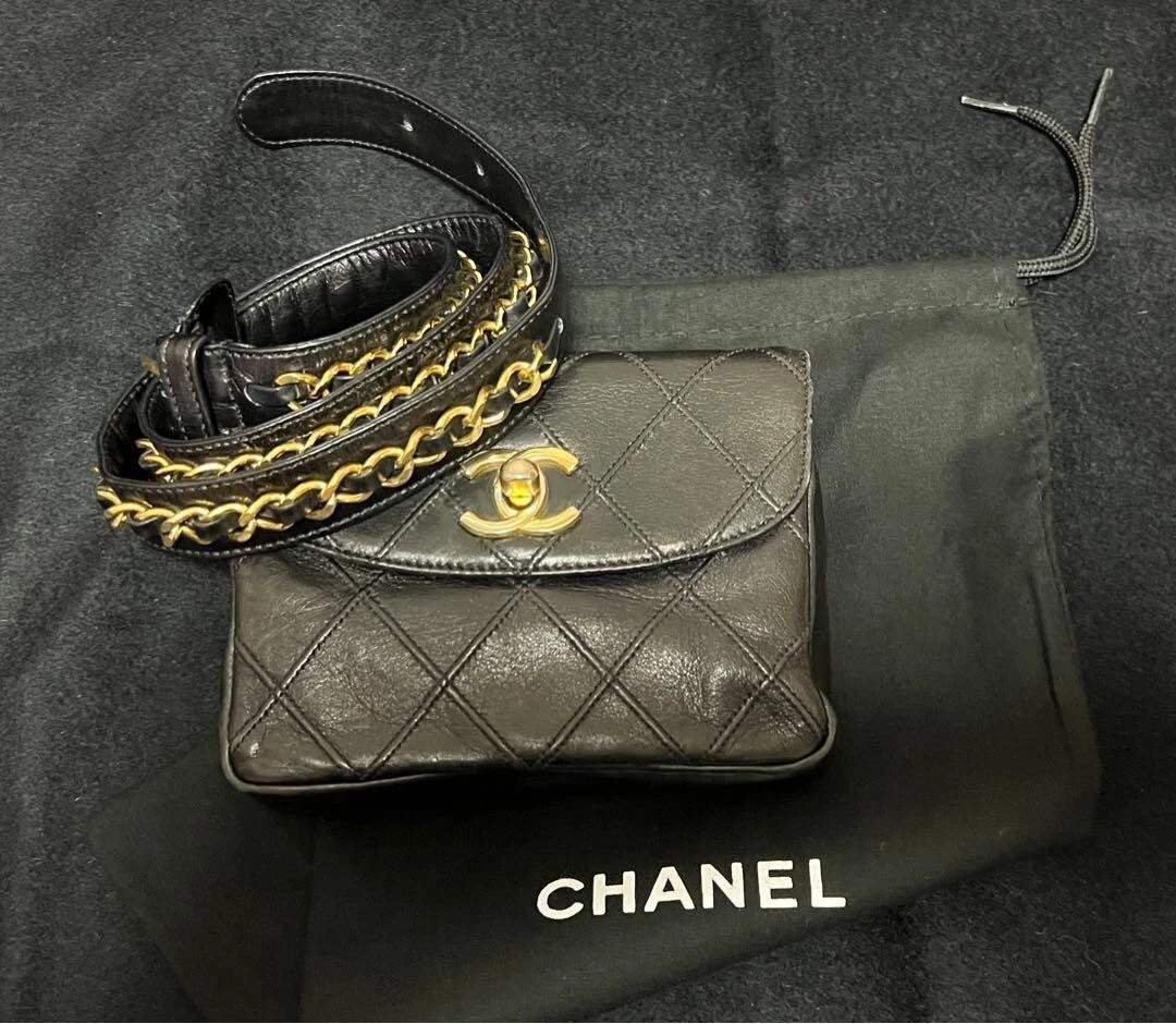 Vintage CHANEL black lambskin hip bag, fanny pack with logo bar golden –  eNdApPi ***where you can find your favorite designer  vintages..authentic, affordable, and lovable.