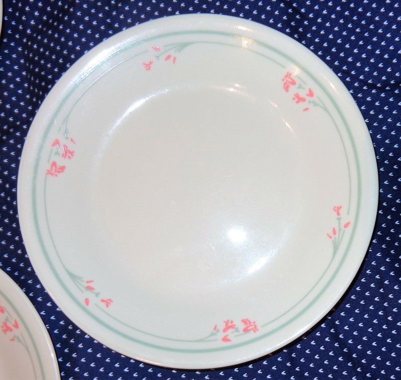 Corelle Summer Blossom Bread Plates Set of 7 Pink Flowers & Green Stripes 6-3/4"