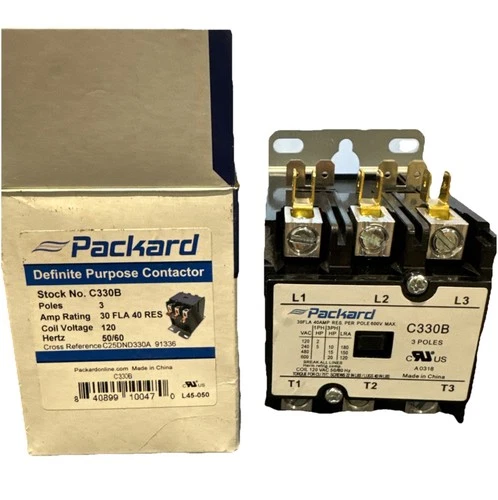 Definite Purpose Contactor, 3 Pole, 30 Amp, 120 Volt Coil Packard C330B