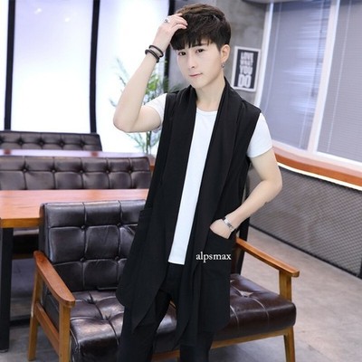 Summer Mens Sleeveless Vest Trench Coat Mid Long Overcoat Thin