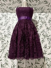 Elegant Vintage Lace Dress Sz XS 2 Knee Length Purple Lined Zip Up #1 Prom NWT