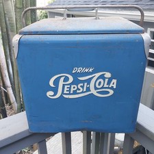 1950s Blue PEPSI COLA Vintage Metal Ice Chest Cooler As Found