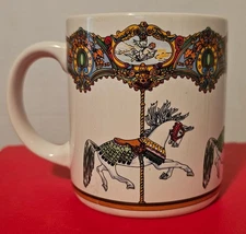 Vintage Carousel Horse Coffee Mugs Willitts Design 1985 Cherubs Clowns