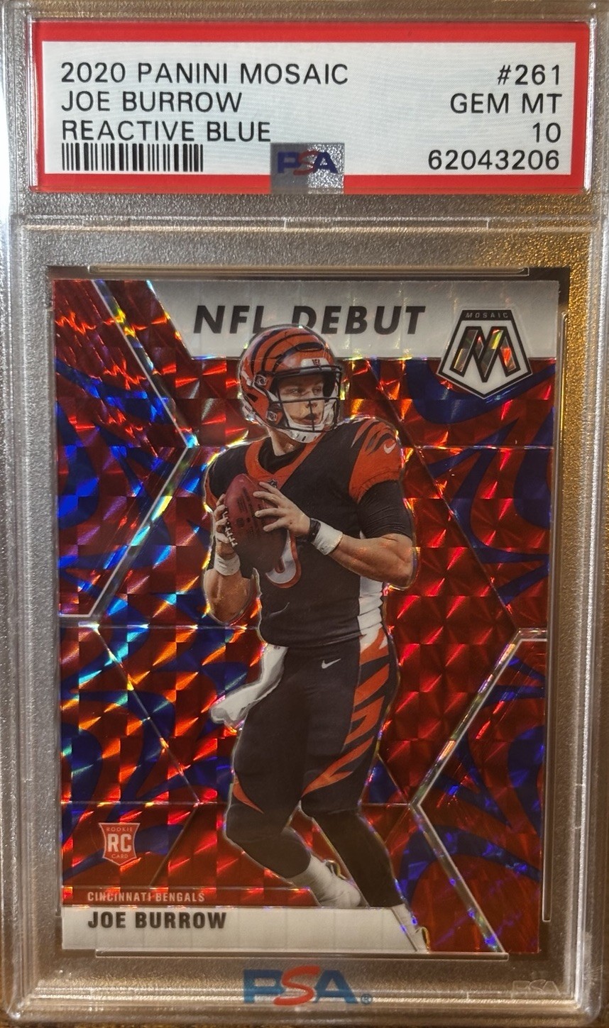 2020 Panini Mosaic Rookies Joe Burrow #261 Reactive Blue Prizm (RC) PSA 10