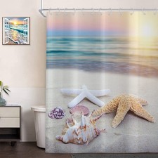 72x72 Inch Beach Shower Curtain Tropical Ocean Starfish Sunset Washable Fabric