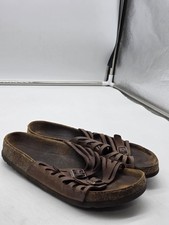 Birkenstock Sandals kids Size 34 Brown Leather Strappy Slide Cork Footbed