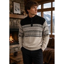 Vintage Chaps Nordic Fair Isle Sweater Men Large Tag XL Cabin Cozy Mock Neck