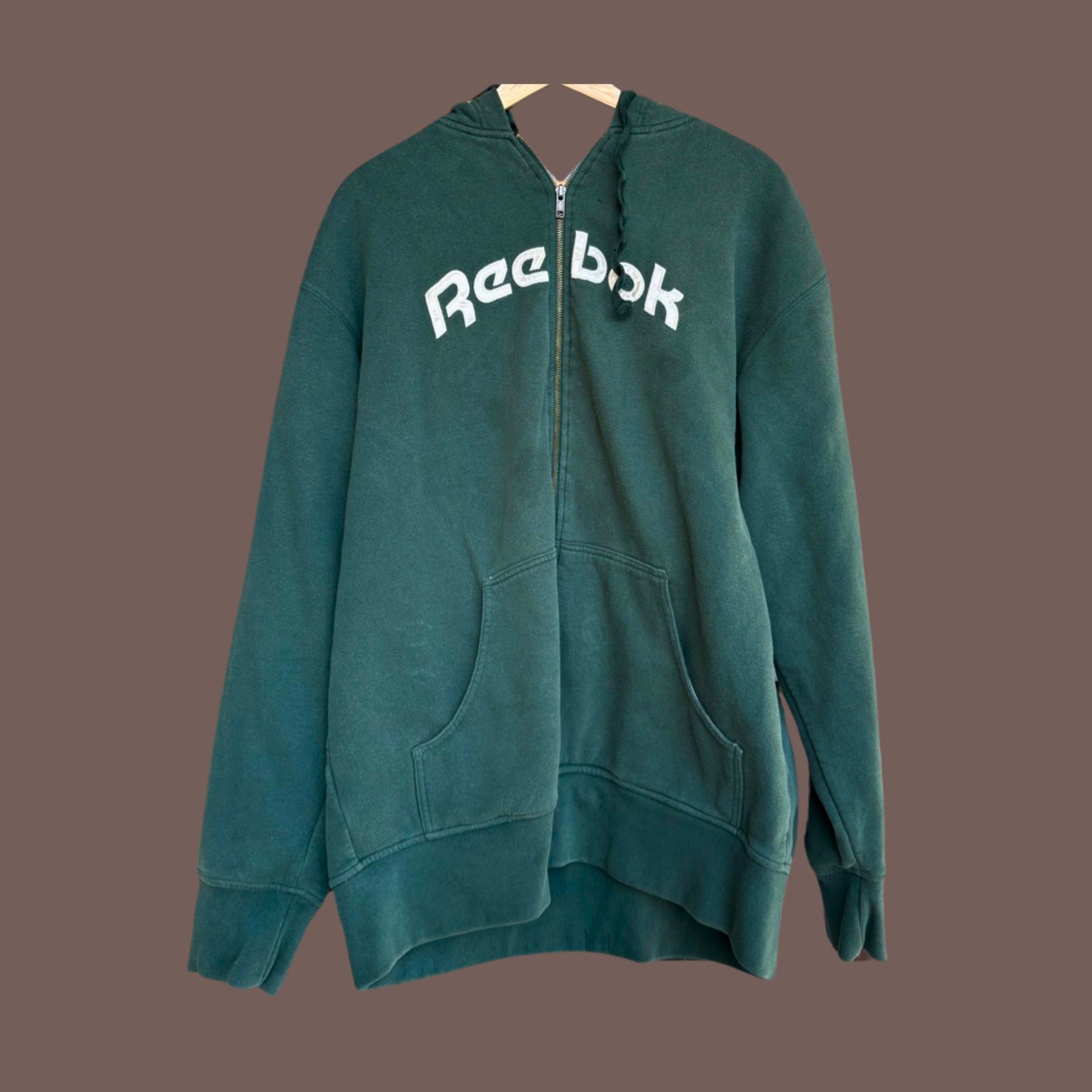 Vintage Reebok Zip Hoodie Green Embroidered Logo Full Zip Size L 2000s Taiwan