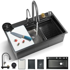 29.5inch Stainless Steel Kitchen Sink Set Single Bowl with Pull Down Faucet Kit