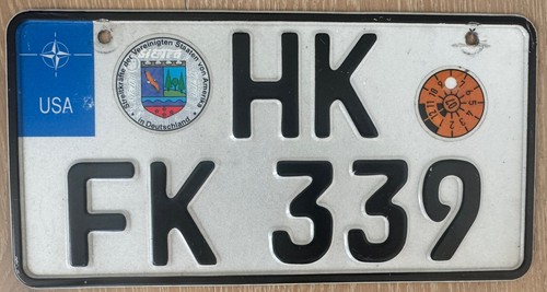 2007 Rare US Forces in Germany Military License Plate - HK FK 339 NATO Insignia