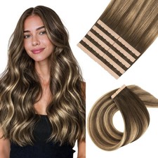 MAXITA Tape in Hair Extensions Human Hair,18 Inch 10pcs 30g Balayage Chocolate B
