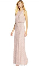Adrianna Papell Art Deco Beaded Halter Neck Blouson Gown Size 6