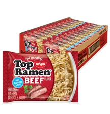 Nissin Top Ramen Noodle Soup Beef 3 Ounce Pack of 24