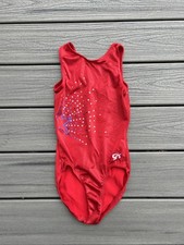 GK Elite Adult Sz S Gymnastics Leotard Red w/Blue/Silver Star Sequins