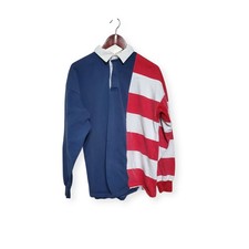 American Edition Mens L Vintage 90's Single Stitch Long Sleeve Polo Rugby Shirt