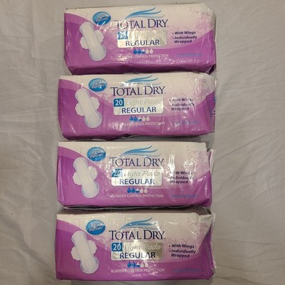 Total Dry Light Pads Regular Bladder Control Pads w/Wings-4 Packs of 20 (Qty 80)