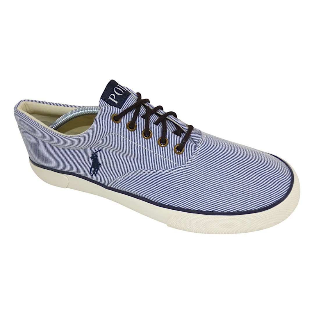 PONY Polo Ralph Lauren Forestmont II blu gessato sneakers Coastal Preppy taglia 12D