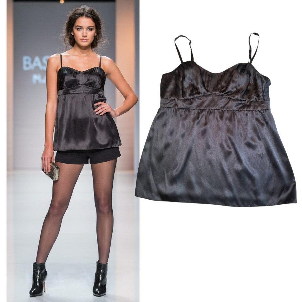 INC 100% Silk Babydoll Top Black Camisole Coquette Indie Sleaze Aesthetic 10
