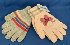 Carter's Stretch Knit Glove Set Size 4-7 Butterfly Stripe Pink Grey 2 Pair - NWT