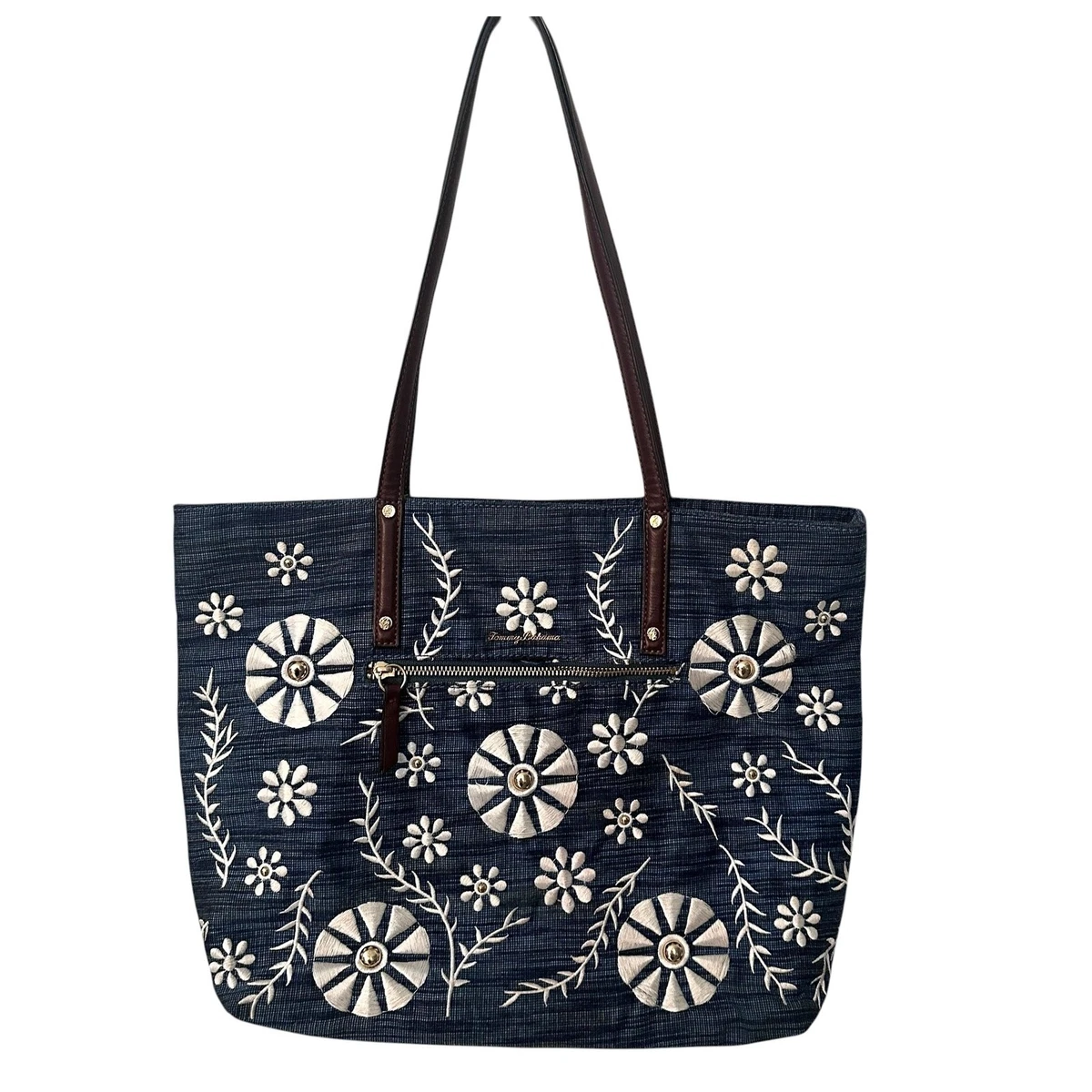 Tommy Bahama Tote‎ Bag Embossed Floral Design Shopper Purse Handbag Tommy Bahama Floral Leather Exterior Bags & Handbags for  main image 2
