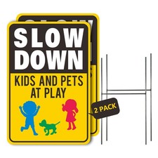Slow Down Kids At Play Sign 2 Pack 17.8x12 inch Double Sided Yard Signs