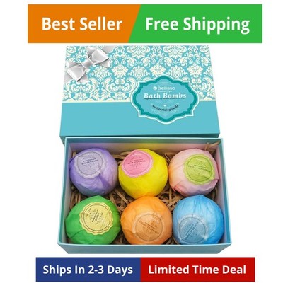 Bath Bombs Gift Set - 6 XXL Bubble Bath Fizzies 4.1 oz Each with Natural Dead...