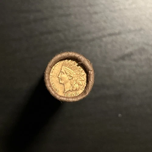 🔥 1903 Indian Cent AU On The End of a Mixed Wheat V Wrapped Unsearched Roll 🔥