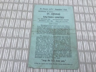 St Dennis v Saltash United 1950/51 FA Amateur Cup Single Sheet 28th Oct 1950