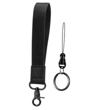 Wristlet Keychain, Short Chain for Women Men, Soft Wrist Lanyard Pure Black