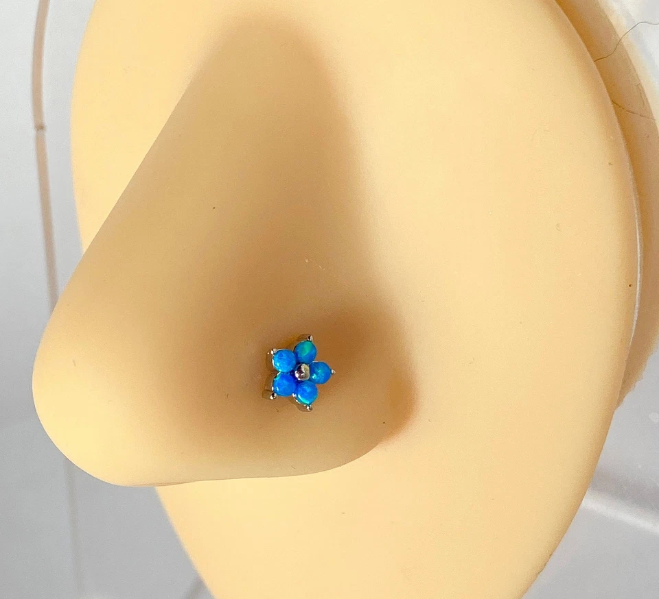 Anillo nariz hueso 316L acero quirúrgico 1 pieza cinco pétalos de ópalo flor 20 g Foto 2 de 4